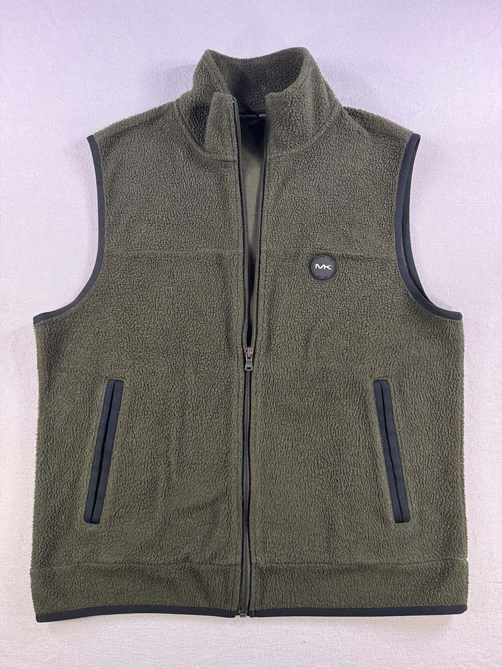 Michael Kors Sherpa Vest Size M Olive Green Full Zip Fleece